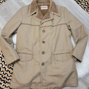 Vintage 70s McGregor Sportswear Tan Nylon Sherpa Lined Button Coat Mens 42